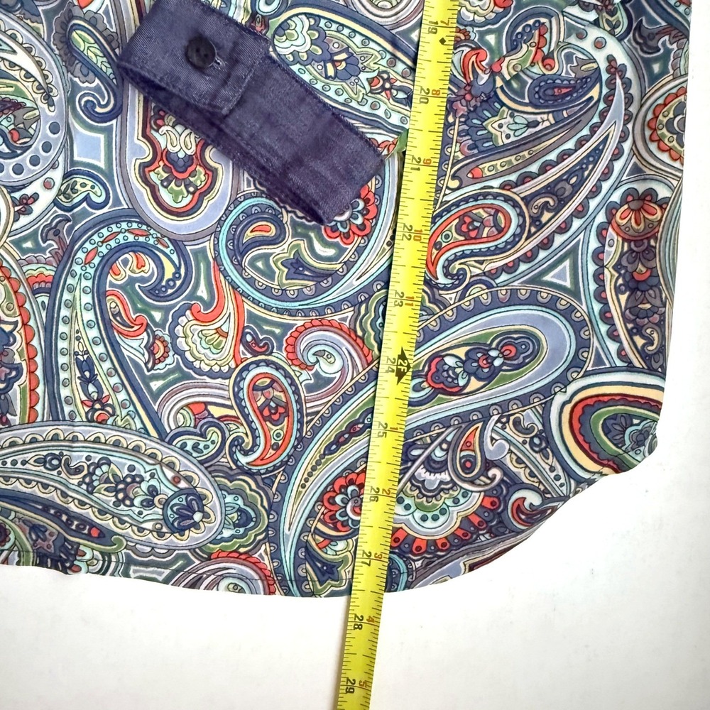 Liz Claiborne Petite‎ Paisley Split Neck Blouse Blue Orange Green PL Long Sleeve - Picture 10 of 11